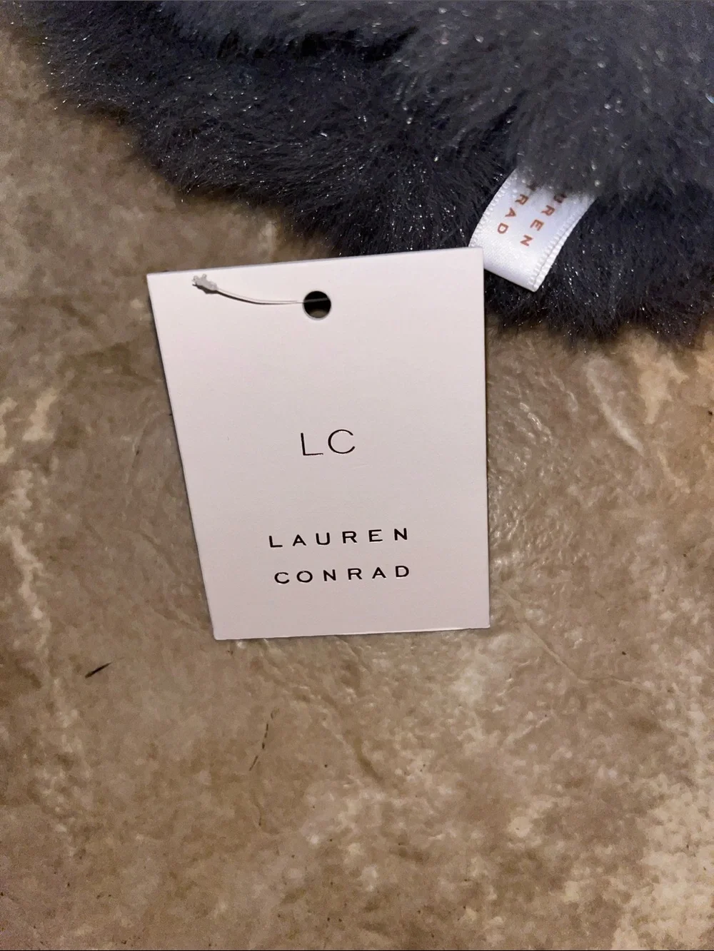 NWT LC Lauren Conrad Charcoal Gray Knit Gloves with Faux Fur Trim